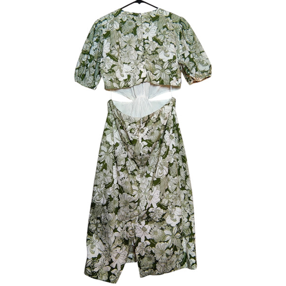 J. Crew Liberty London Cut Out Linear Green Floral Cotton Poplin Midi Dress 12 - Picture 3 of 15